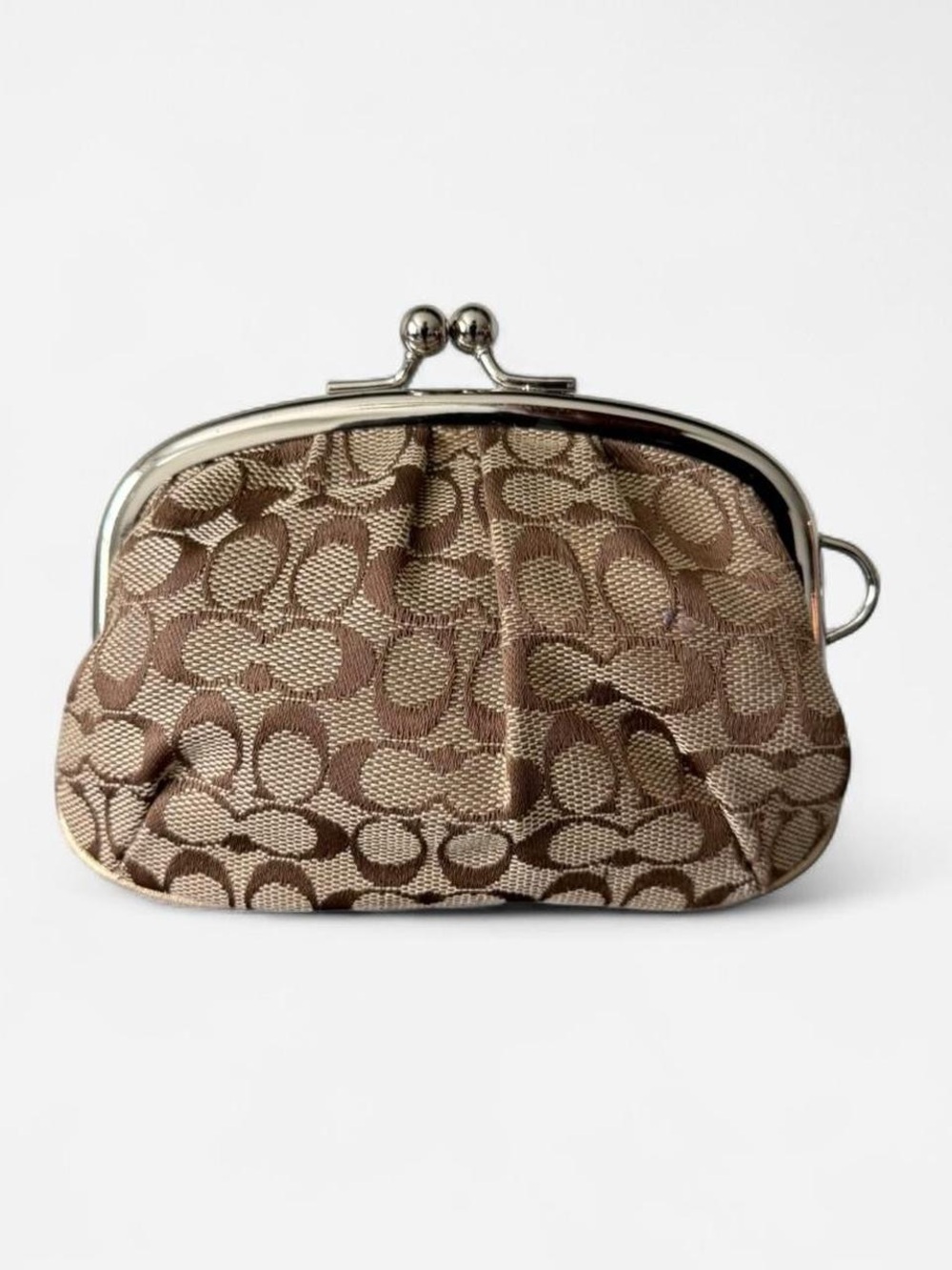 Coach Brown Signature Jacquard Kiss-Lock Coin Purse